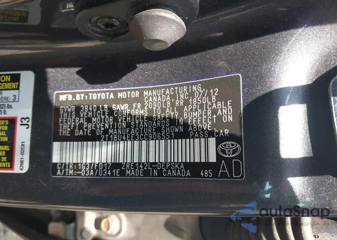 2012 Toyota Corolla S from USA, damaged, VIN 2T1BU4EE3CC906551